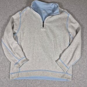 Tommy Bahama Reversible Quarter Zip Pullover Mens Medium Gray Blue Flipside